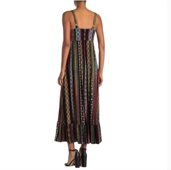 Tahari Black Boho Maxi Dress with Geometric Stripes Size Large - Picture 2 of 6